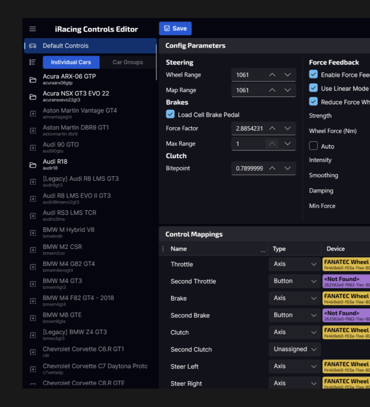 iRacing Controls Editor